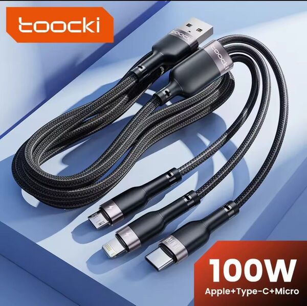 Toocki 3 in 1 usbケーブル6a 100wマイクロusbタイプc充電ケーブル
