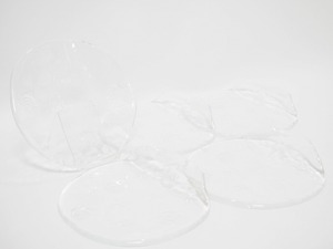 B0012 工芸ガラス バラ柄 変形皿 5枚 セット ☆ 幅17.5㎝ 硝子 ガラス GLASS 皿 盛り皿 盛皿 中皿 プレート デザート皿 良品 欠け割れ無し