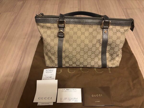 【美品】GUCCI GGパターン トートバッグ メタリックカーキ キャンバス