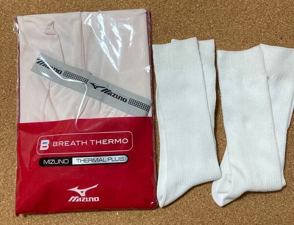 未使用新品 Mizuno ブレスサーモ 長ズボン下 前あき メンズ 靴下 ソックス 白 2足 紳士 LB ミズノ
