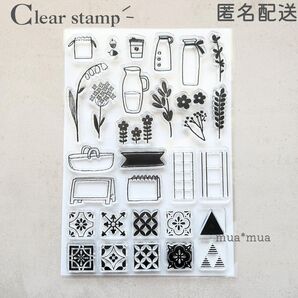 クリアスタンプ 透明スタンプ スタンプシート S646 お花 花瓶 模様 図形