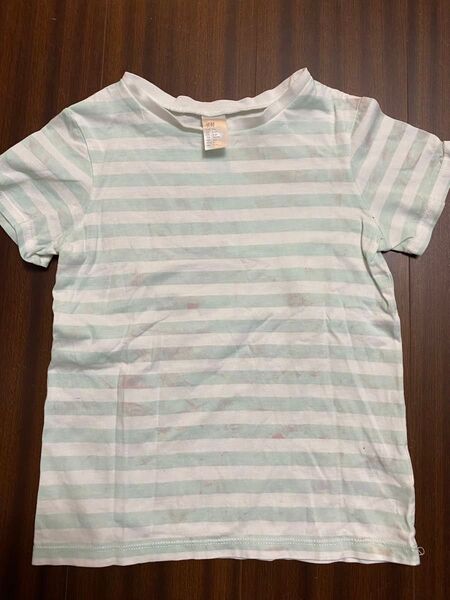 H&M:水色と白ストライプ Tシャツ:110cm:半袖:3〜4歳用:キッズ:子供