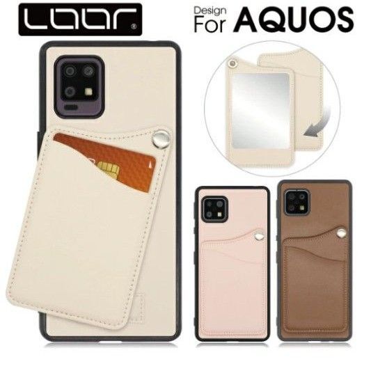 AQUOS sense6 6s 日本製 スマホカバー スマホケース ミラー付 カードケース付 カード収納