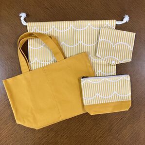 11号帆布トートバッグ オックス生地巾着袋 ポーチ マスクケース セット ハンドメイド