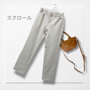 【美品】a756. スクロール ◆ スラックス (L) ライトグレー 作業着 制服 仕事
