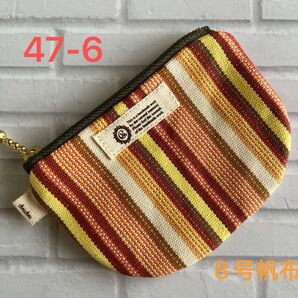 hand made 国産8号倉敷帆布使用ファスナーミニポーチ47-6(オレンジ系ストライプ)