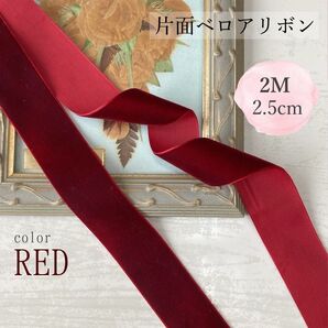 長さ調整自由 ベロアリボン ベルベット 卒業式 卒園式 入学式 入園式 袴 着物 結婚式 花嫁 ハンドメイド 幅2.5㎝×2m 赤