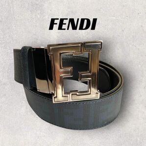 【良品】フェンディ ズッカ ベルト ブルー PVC FF金具