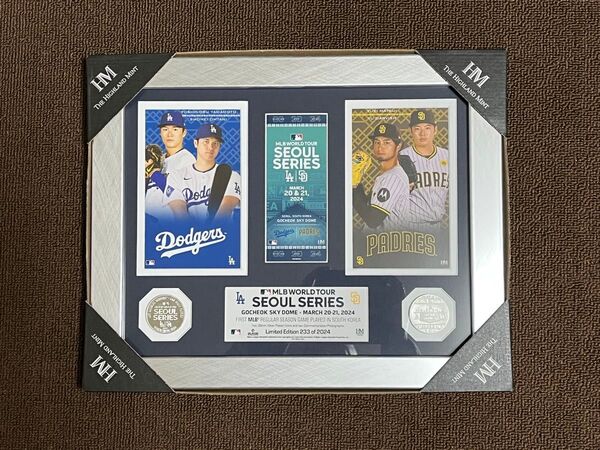 MLBソウル ドジャース対パドレス開催記念ダブルコインフォトミント(メダル付楯) 大谷翔平 山本由伸 ダルビッシュ有 松井裕樹