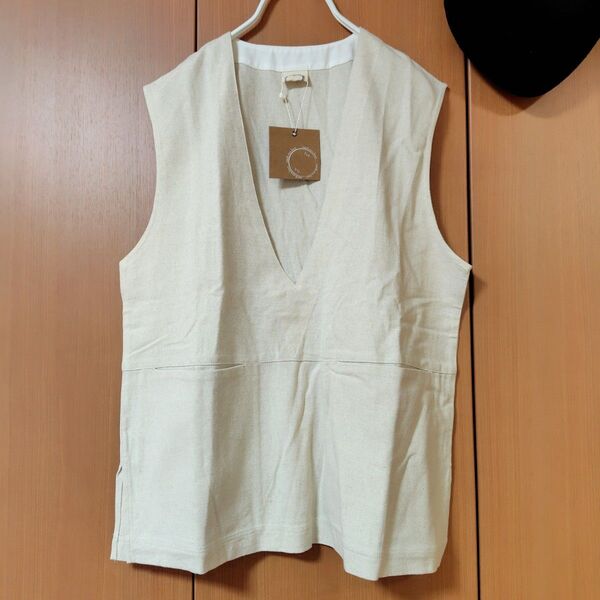 earth−eco−loco 綿麻Vネックベスト 新品 アースエコロコ サイズLL
