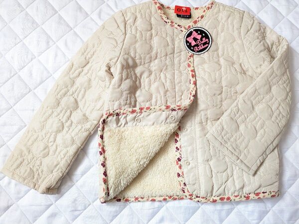 子供服 キッズ 110 アイボリー 上着 裏ボア キルティング ジャケット うさぎ 花柄 女の子 冬服 軽い ベージュ タグ付き