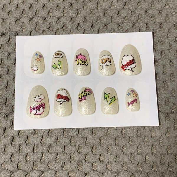 最終価格!美品!世界に一つ!手作り ハンドメイド ネイルチップ アメリカンコミック風 ホワイト クリスマスネイル10本セットずつ