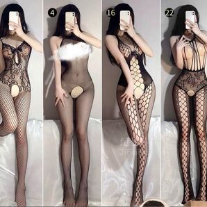 4枚全身網タイツ穴あきオープンクロッチセクシーランジェリーボディストッキング