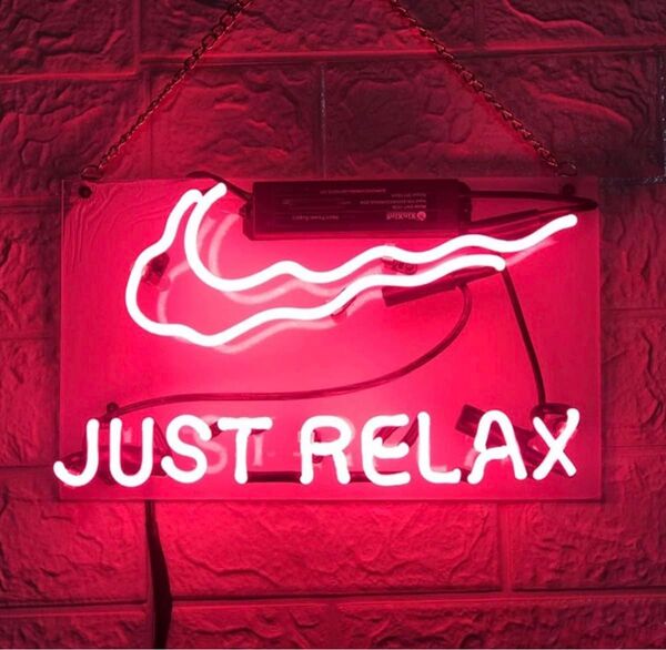 オーダーメイド JUST RELAX ネオン管 ピンク LEDサイン 14インチ オリジナル ネオン看板 アメリカン雑貨 看板