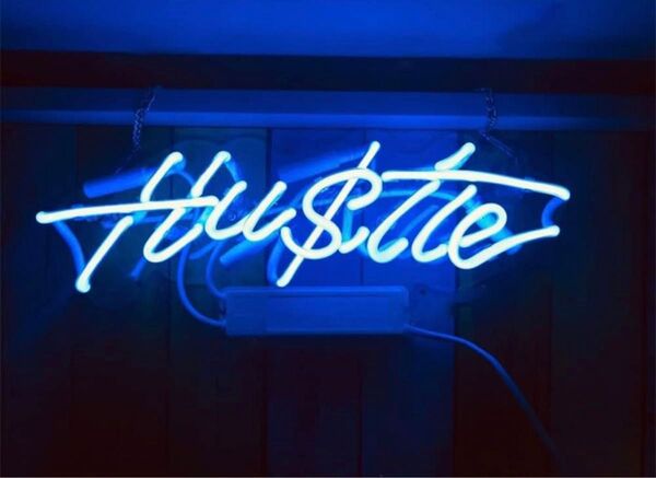 オリジナル ブルー LED ネオン管 Hustle 看板 壁掛け インテリア 看板 ネオンサイン カスタム