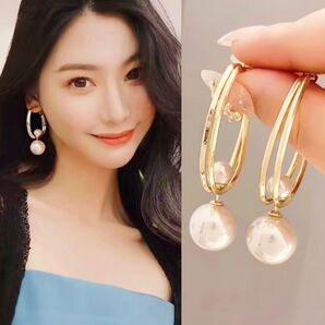 ◆インポートピアス◆ラスト1点要コメント◆3way大小パールオーバルフープピアス