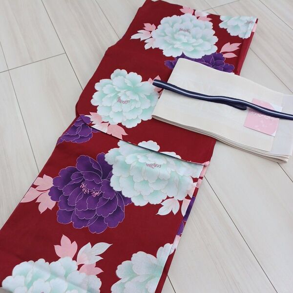 新品 呉服屋 粋!大人上品な芍薬 夏着物 浴衣3点セット