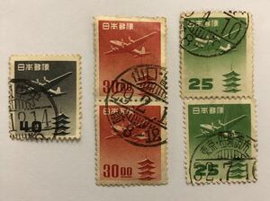 日本切手 航空切手 五重塔航空 3種 消印有り