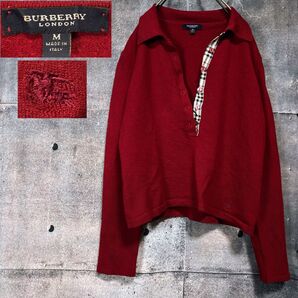 BURBERRY LONDON knit polo ポロニット ポロシャツ 長袖 ニット 貝ボタン バーバリーチェック Mサイズ