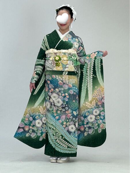 振袖フルセット 辻が花 グリーン