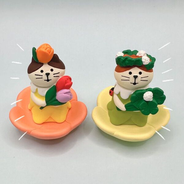 デコレ コンコンブル フラワーにゃんこチューリップ&クローバー&お花の台座ペア 送料無料 3個割5%OFF