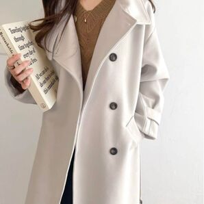 クラシカルエルフ ニットモッサスタンドカラーロングコート アイボリー Lサイズ