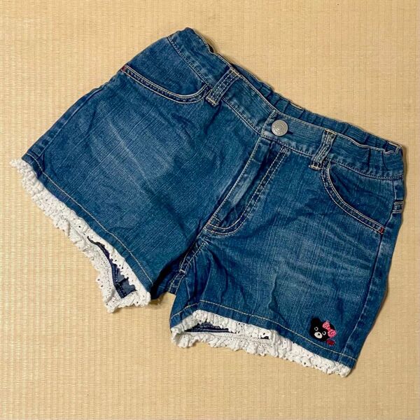 ダブルB (ミキハウス) 女の子 デニムショートパンツ 140 レース クマ刺繍