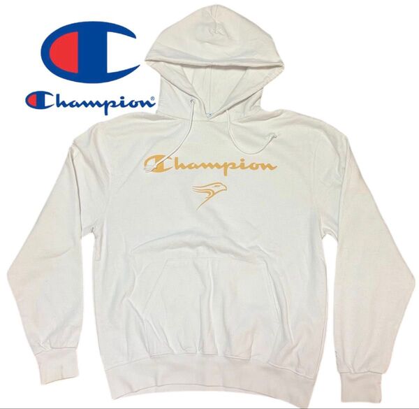 Champion ホワイト フード付きパーカー US Mサイズ JP XLサイズ