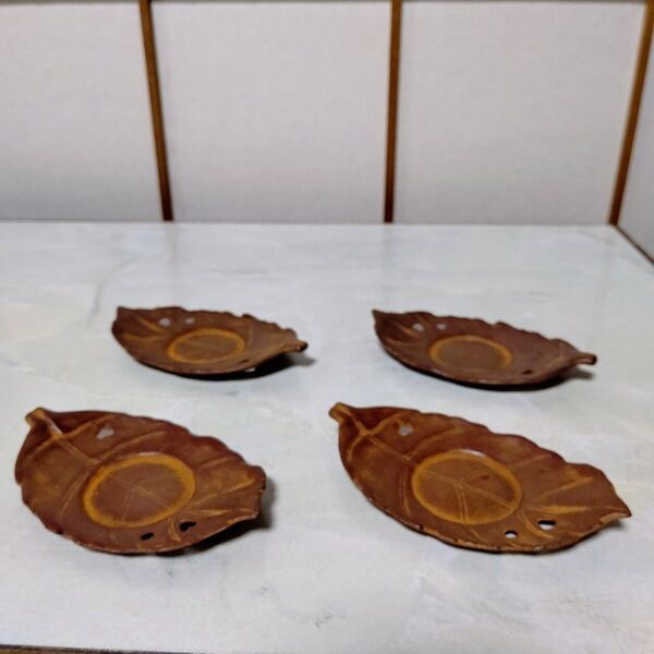 『南部鉄』鉄鋳物製 茶托☆(木の葉型/4枚)