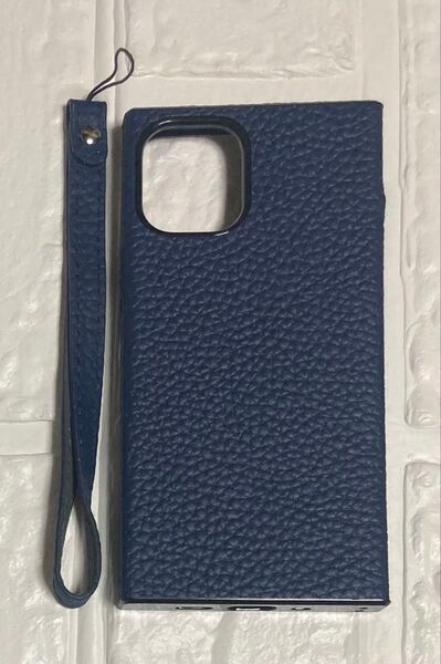iPhone 12 スマホケース ブルー 5.4インチ カバー シンプル ストラップ付き