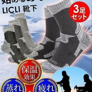 男女兼用 登山 靴下 L 24.5~28㎝ ブラック 3足セット キャンプ 登山用靴下 登山用品 極暖 登山靴下 ソックス