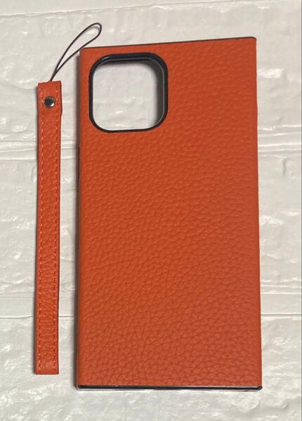iPhone 12 6.7インチ スマホケース オレンジ ストラップ付き シンプル
