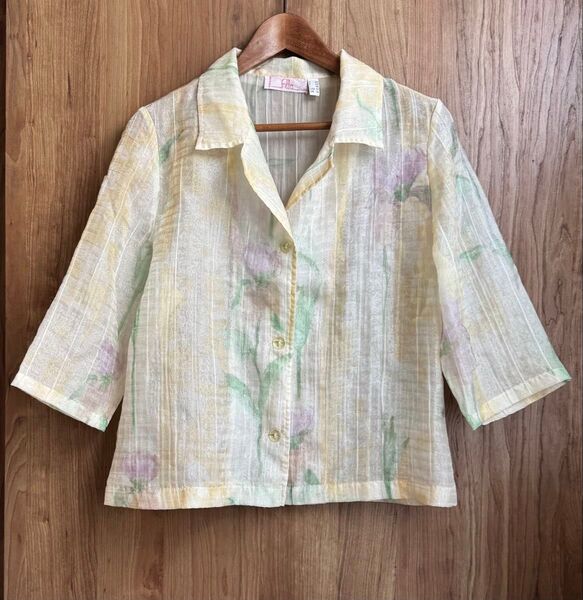 frippa 花柄シフォン 五分袖オーバーブラウスUSA 10
