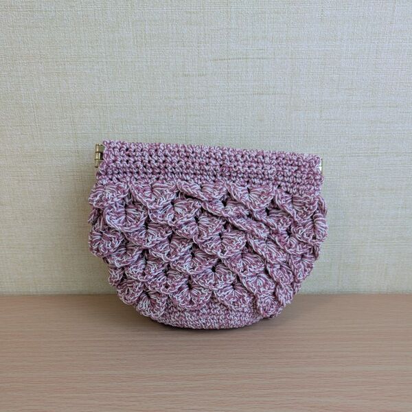 ハンドメイド バネ口ポーチ かぎ針編み ピンク