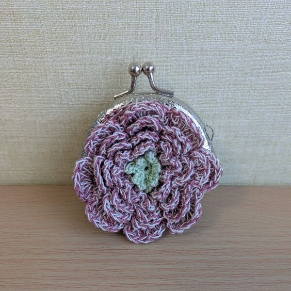 ハンドメイド お花のがま口 小銭入れ ピンク かぎ針編み