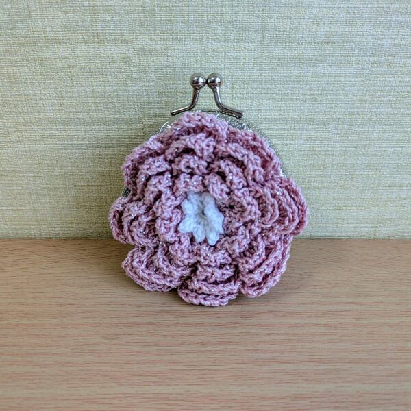 ハンドメイド お花のがま口 ピンク かぎ針編み