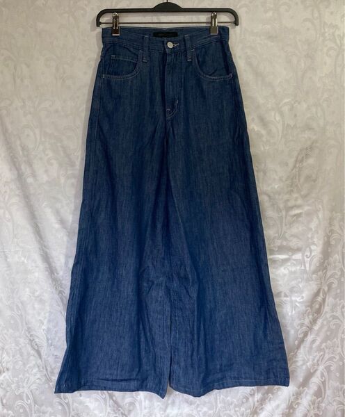 【良品 ユニクロ】ワイドパンツ デニム S 58 ブルー 薄手 綿100