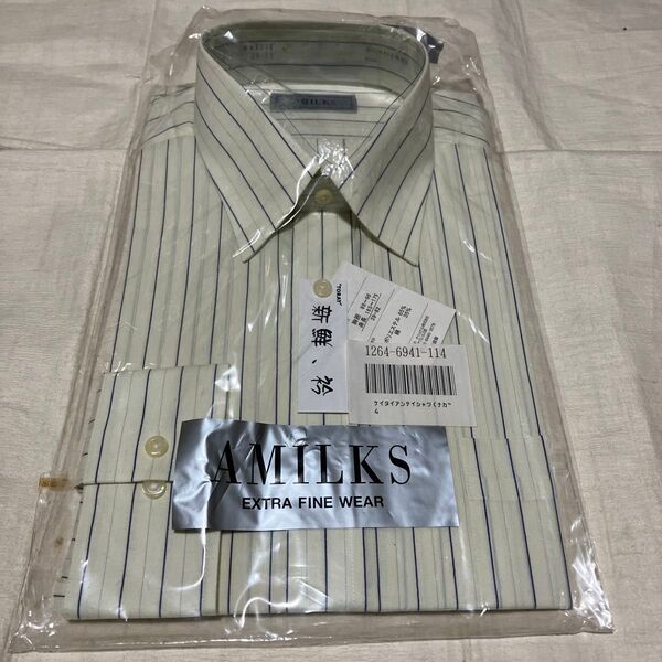 新品保管品 東レ AMILKS 紳士長袖ストライプワイシャツ 39-82