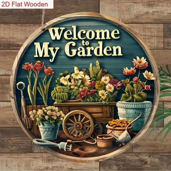 【新品】花 木製 ウェルカムボード ドアプレート Welcome to My Garden