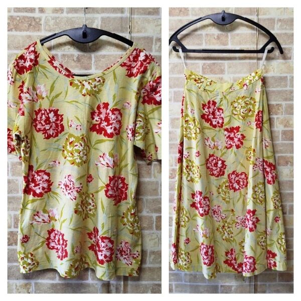 Tシャツ トップス スカート セットアップ 花柄 M〜L ストレッチ