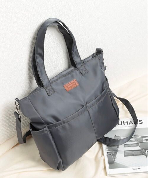 【新品】 2WAYビッグポケットナイロントートバック グレー