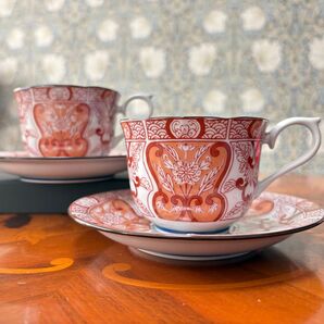 コーヒーカップ 2客セット カップ&ソーサー 赤 ペア ティー 和食器 清秀 ティーカップ エレガント 美濃 波佐見