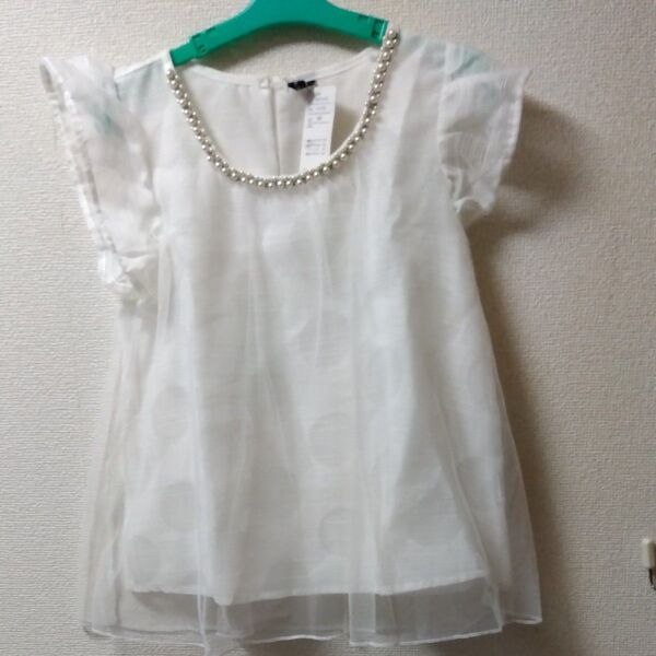 未使用 トップス ホワイト 140 女の子 フォーマル レース チュール 結婚式 発表会 Tシャツ 白 ノースリーブ 新品