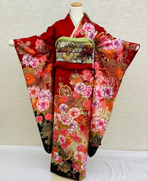 振袖 振袖フルセット 赤系 牡丹 桜 金彩 正絹
