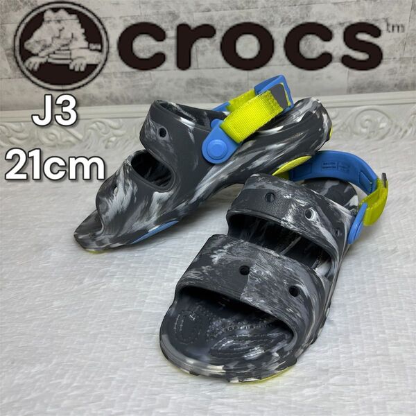 クロックス ジュニア レディース J3 ICONIC Crocs COMEORT カモ 黒 マジックテープ 20〜21.5cm