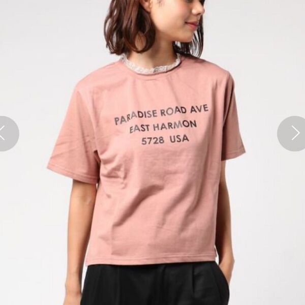 WEGO レースハイネックレイヤードロゴTシャツ 半袖 トップス ピンク カットソー レース レディース ショート丈 トップス 夏