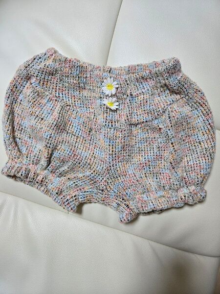 かぼちゃパンツ 90cm 毛糸パンツ ショーパン お花