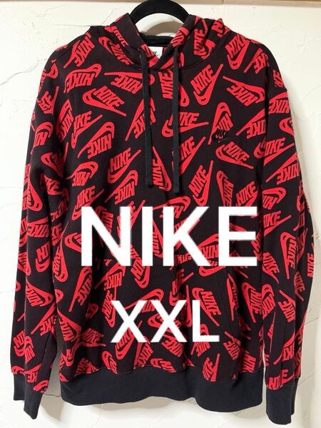 NIKE ナイキ 総柄 パーカー プルオーバー フーディー 黒×赤