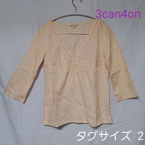 3can4on Vネック Tシャツトップス 訳あり 薄いピンク サイズ 2