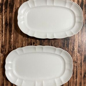 アンティーク風 洋食器オーバル白2枚 大皿 美濃焼 オシャレ 磁器 カフェ風 デザート皿 副菜皿